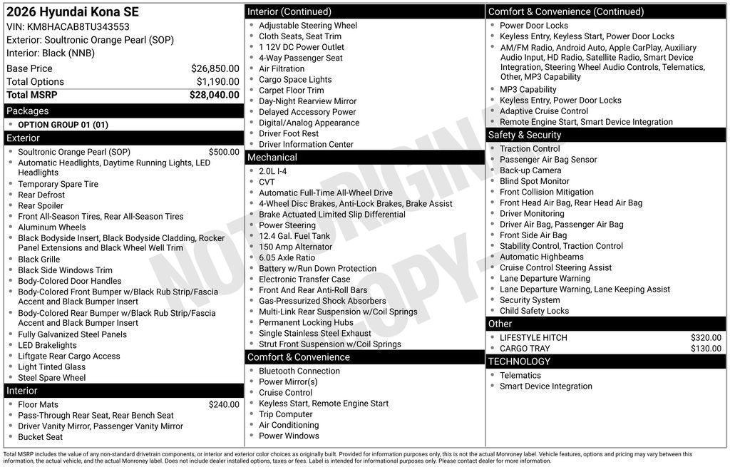 new 2026 Hyundai Kona car, priced at $27,950