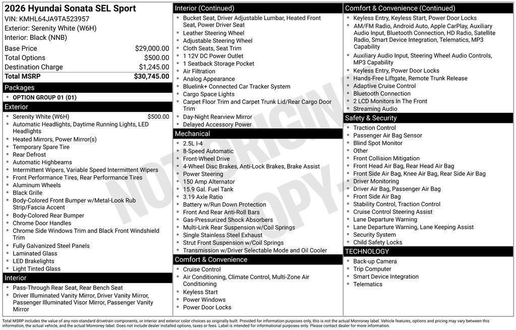 new 2026 Hyundai Sonata car, priced at $29,745