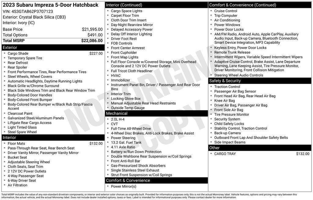 used 2023 Subaru Impreza car, priced at $19,273