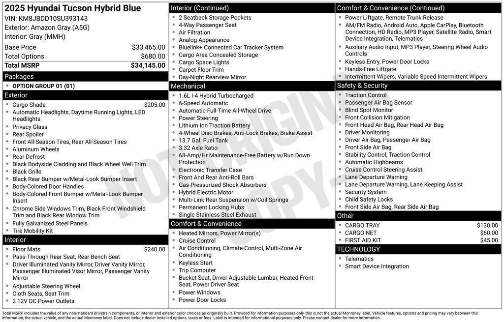 new 2025 Hyundai TUCSON Hybrid car, priced at $32,723