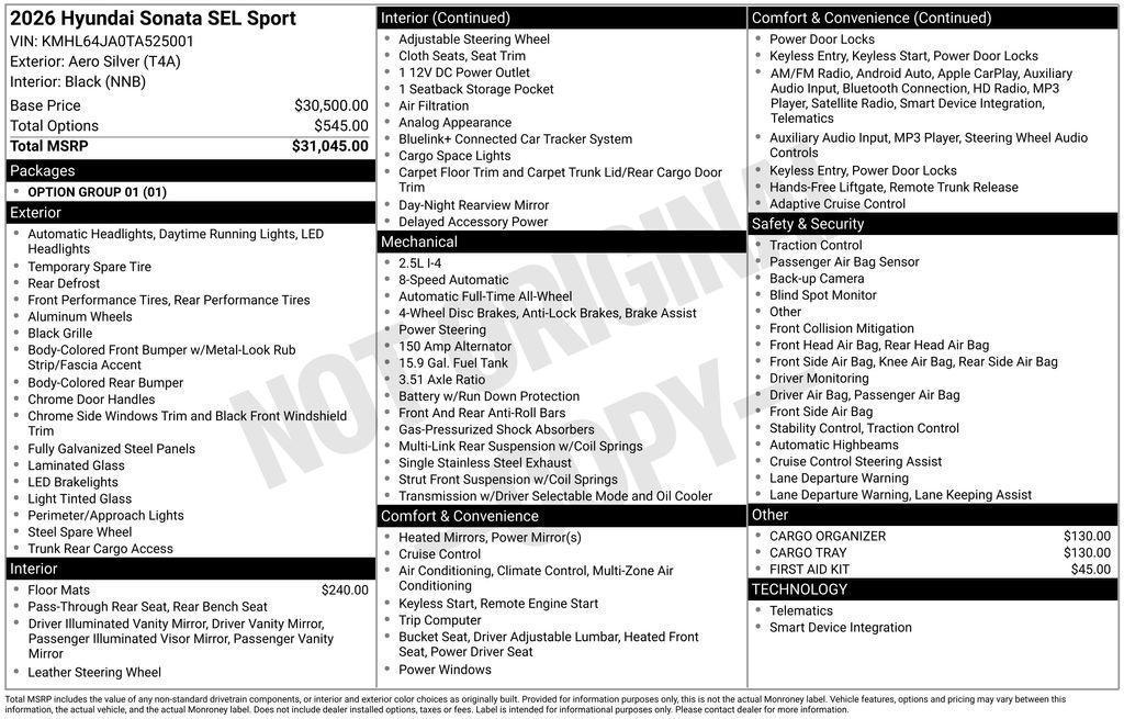 new 2026 Hyundai Sonata car, priced at $30,577