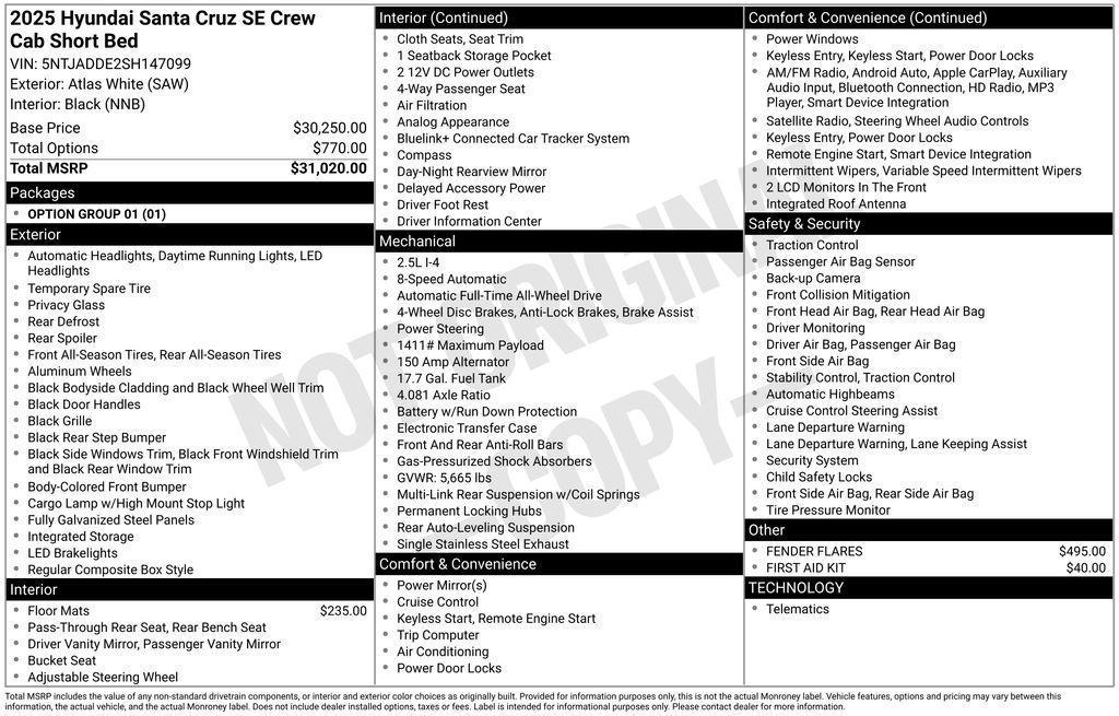new 2025 Hyundai SANTA CRUZ car, priced at $31,440