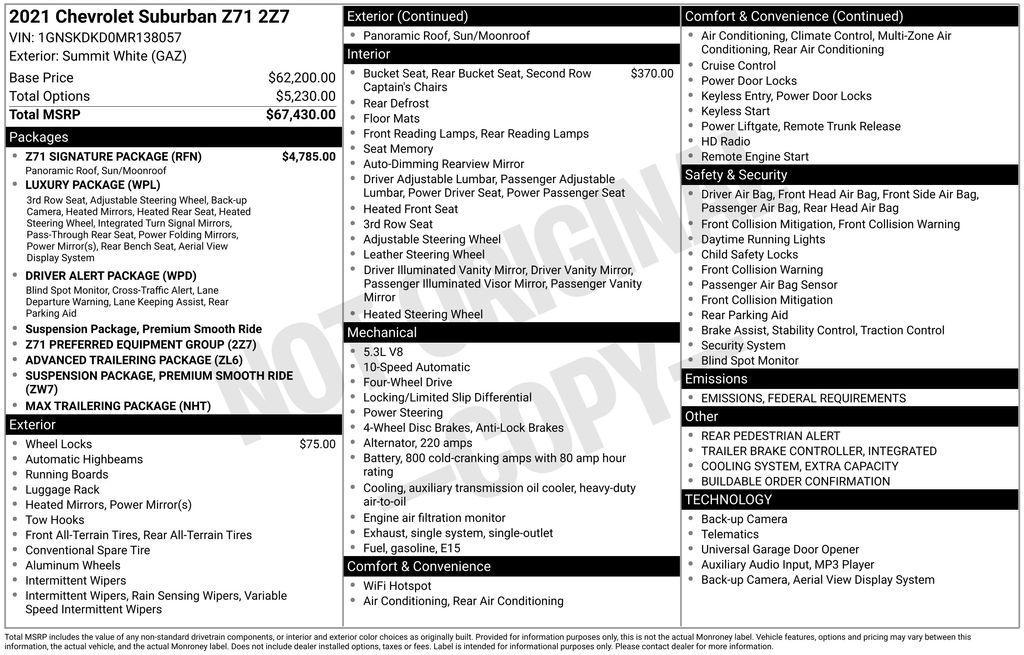 used 2021 Chevrolet Suburban car, priced at $36,068