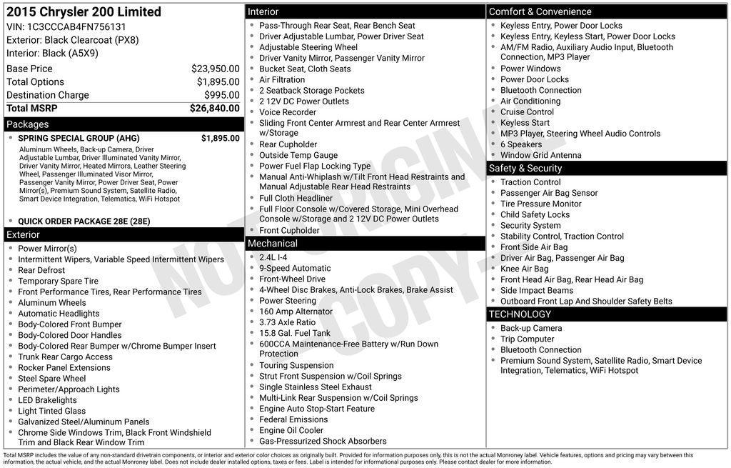 used 2015 Chrysler 200 car, priced at $9,187