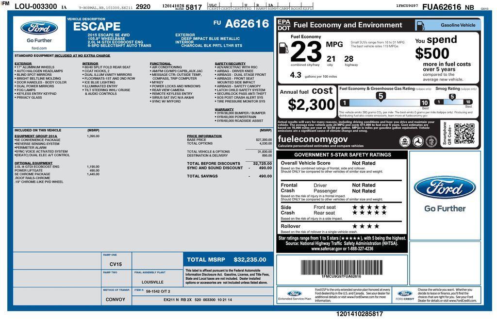 used 2015 Ford Escape car, priced at $10,801