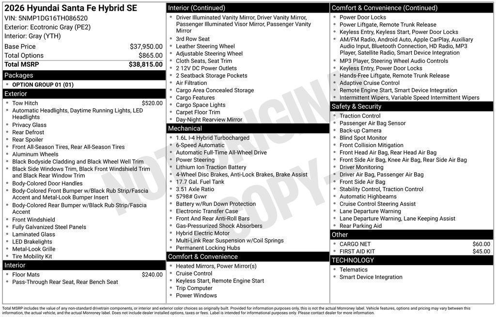new 2026 Hyundai SANTA FE HEV car, priced at $34,983