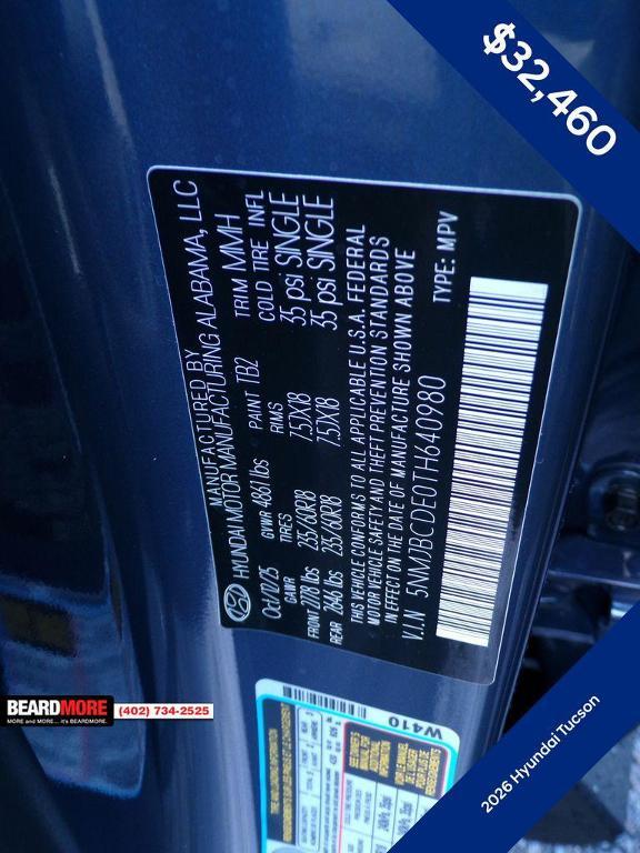 new 2026 Hyundai Tucson car, priced at $32,460