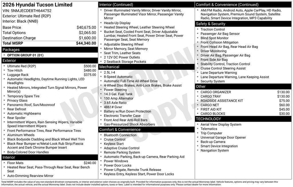 new 2026 Hyundai Tucson car, priced at $41,590