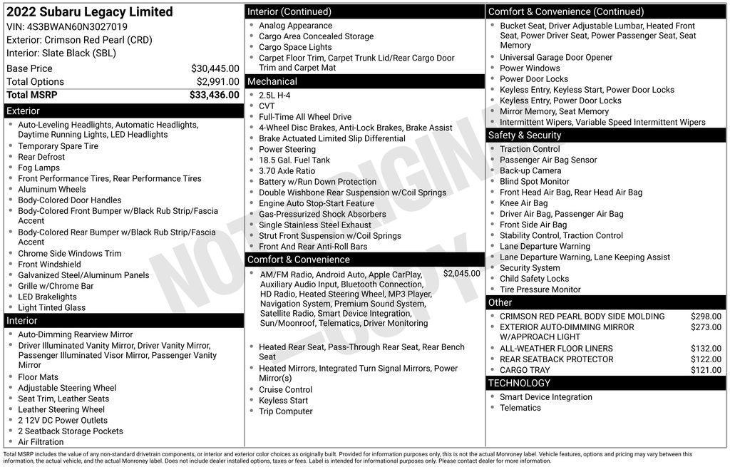 used 2022 Subaru Legacy car, priced at $28,177