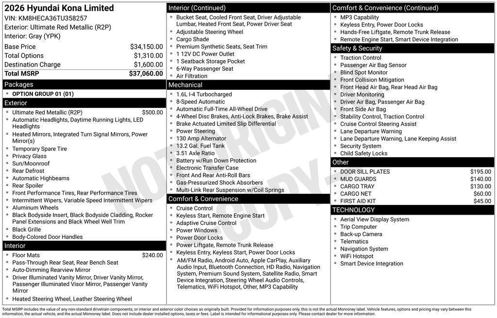 new 2026 Hyundai Kona car, priced at $35,205