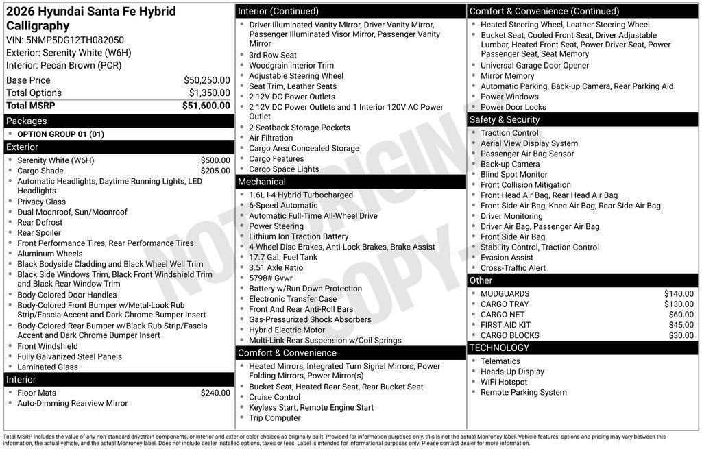 new 2026 Hyundai SANTA FE HEV car, priced at $49,595