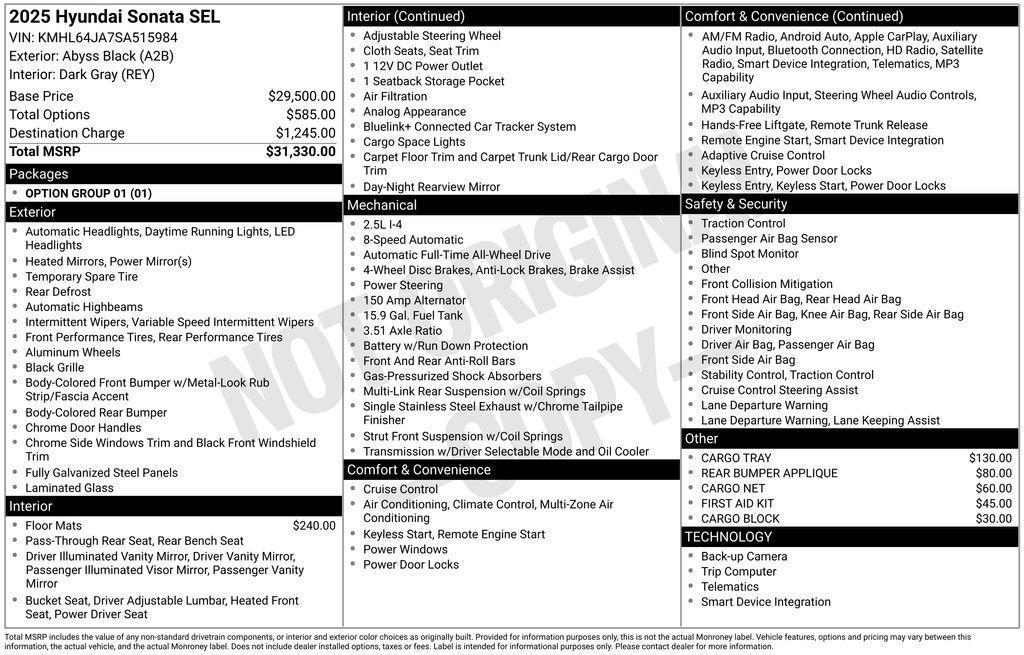 new 2025 Hyundai Sonata car, priced at $27,128