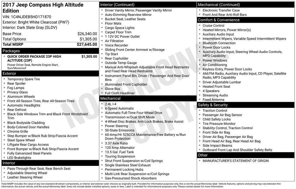 used 2017 Jeep Compass car, priced at $13,177