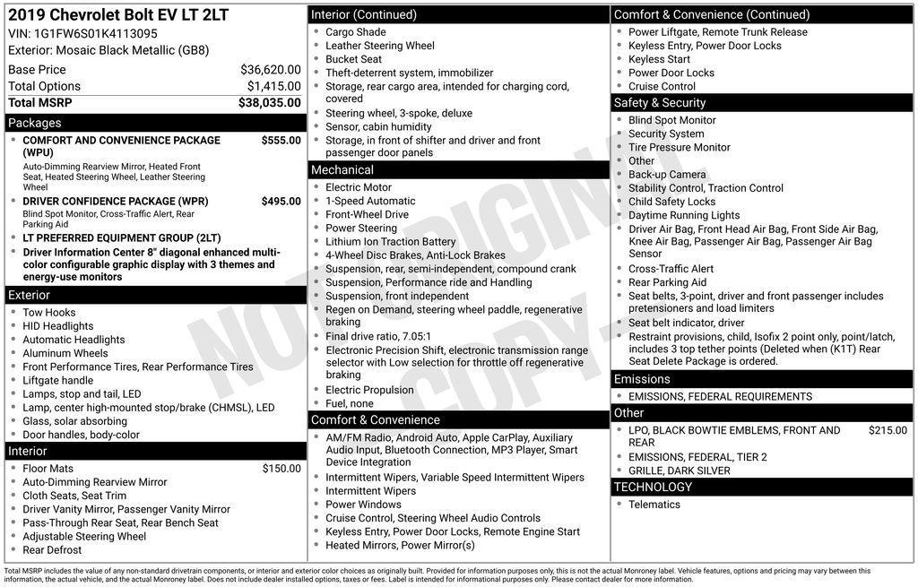 used 2019 Chevrolet Bolt EV car, priced at $14,971