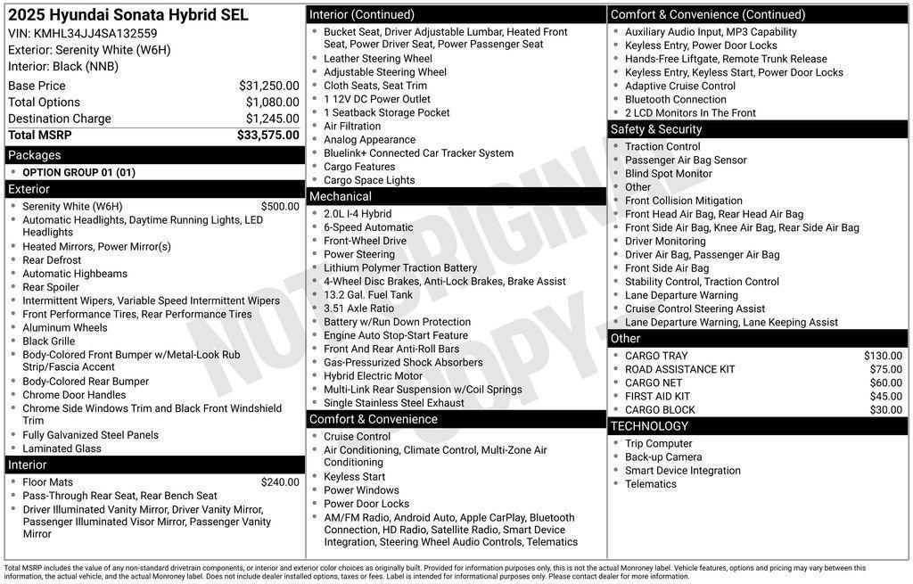new 2025 Hyundai Sonata Hybrid car, priced at $29,212