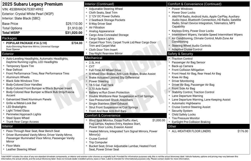used 2025 Subaru Legacy car, priced at $26,571