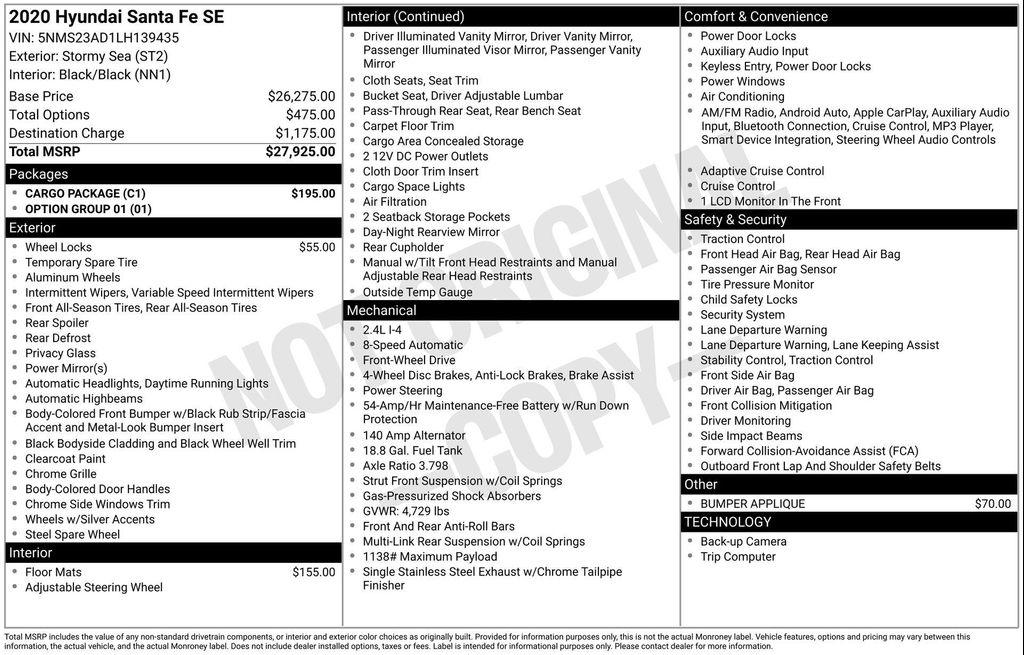 used 2020 Hyundai Santa Fe car, priced at $17,577