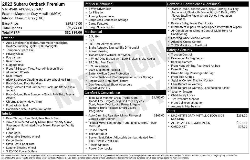 used 2022 Subaru Outback car, priced at $26,497