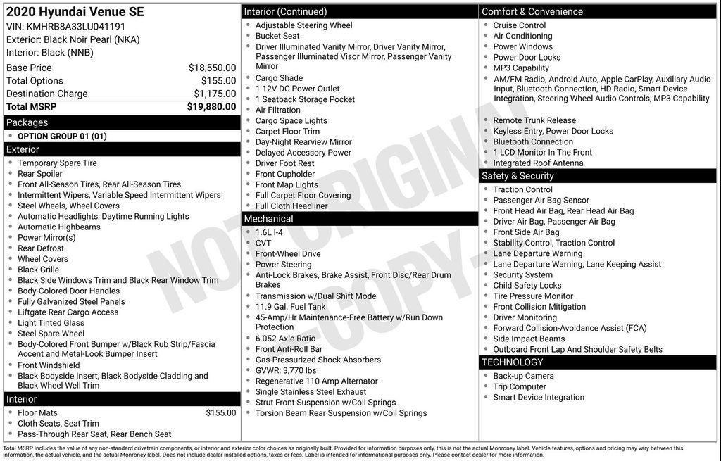 used 2020 Hyundai Venue car, priced at $11,590