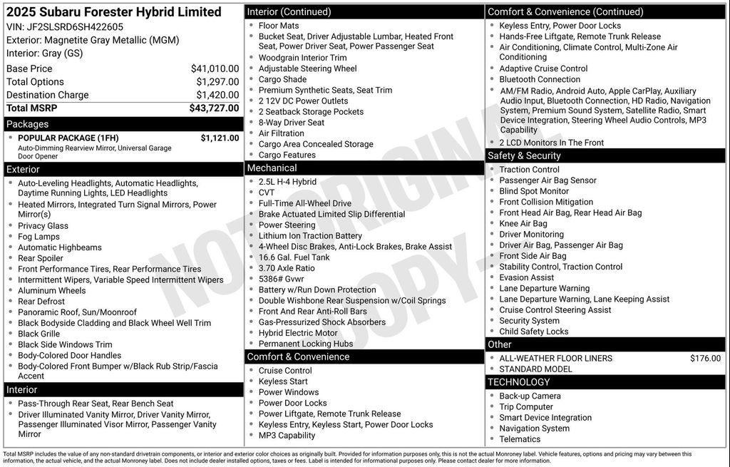 new 2025 Subaru Forester Hybrid car, priced at $40,628