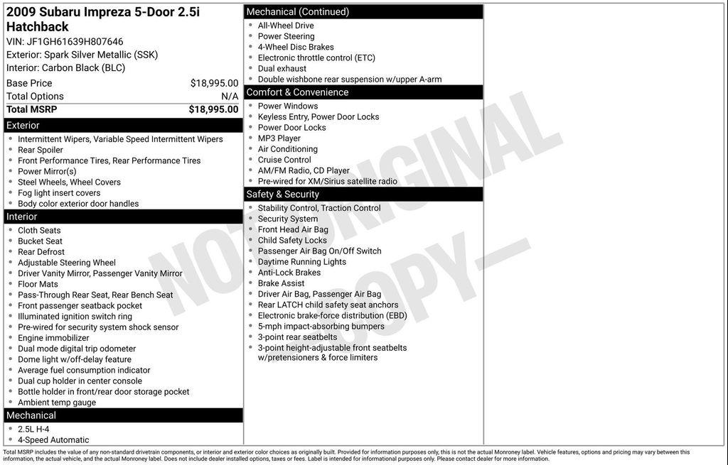 used 2009 Subaru Impreza car, priced at $6,577