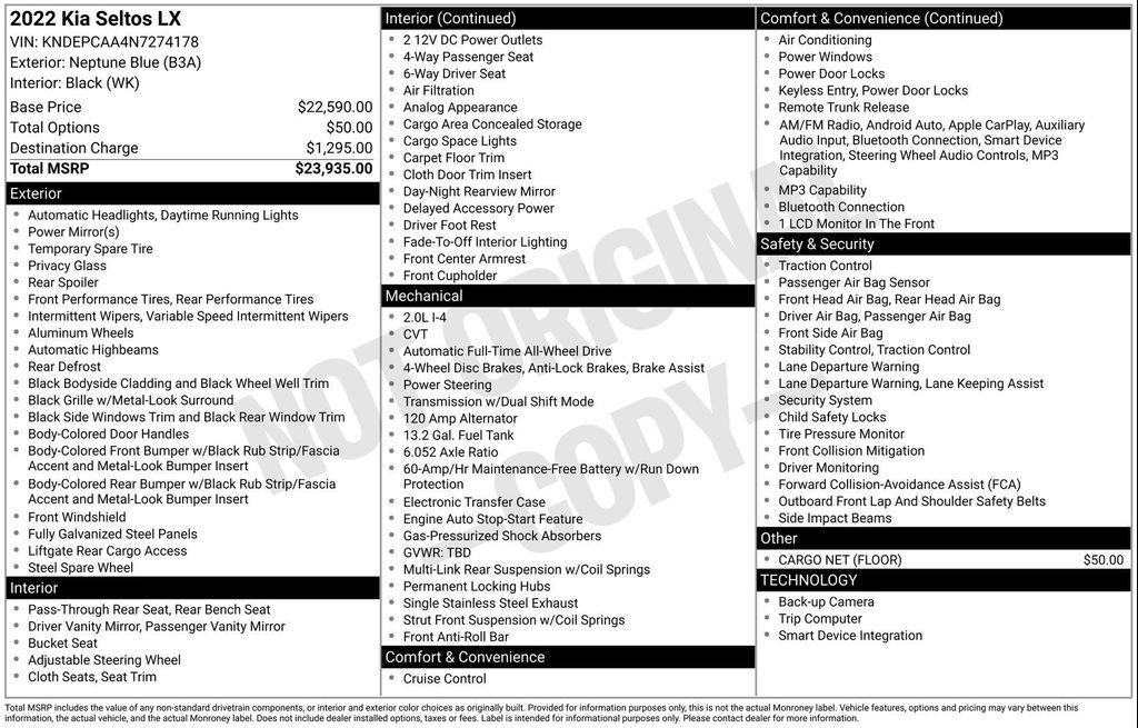 used 2022 Kia Seltos car, priced at $18,345