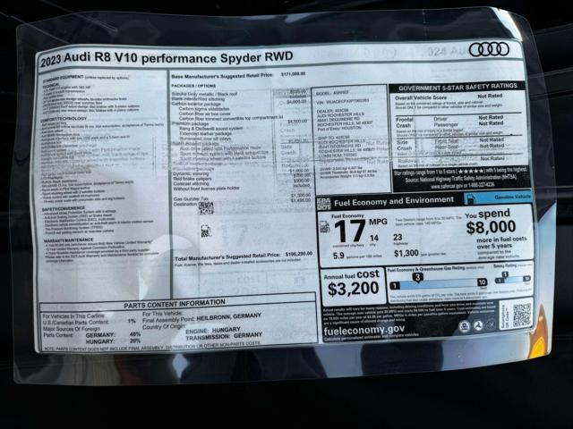 used 2023 Audi R8 car, priced at $189,900