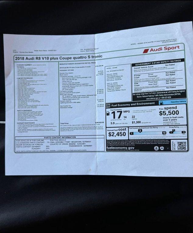 used 2018 Audi R8 car, priced at $289,900