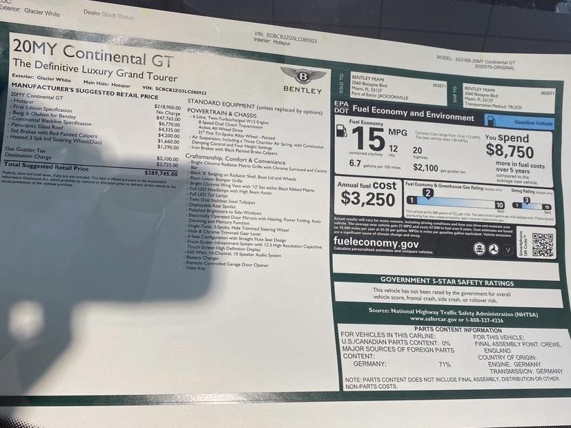 used 2020 Bentley Continental GT car, priced at $149,000