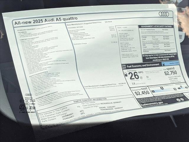 new 2025 Audi A5 car, priced at $52,002