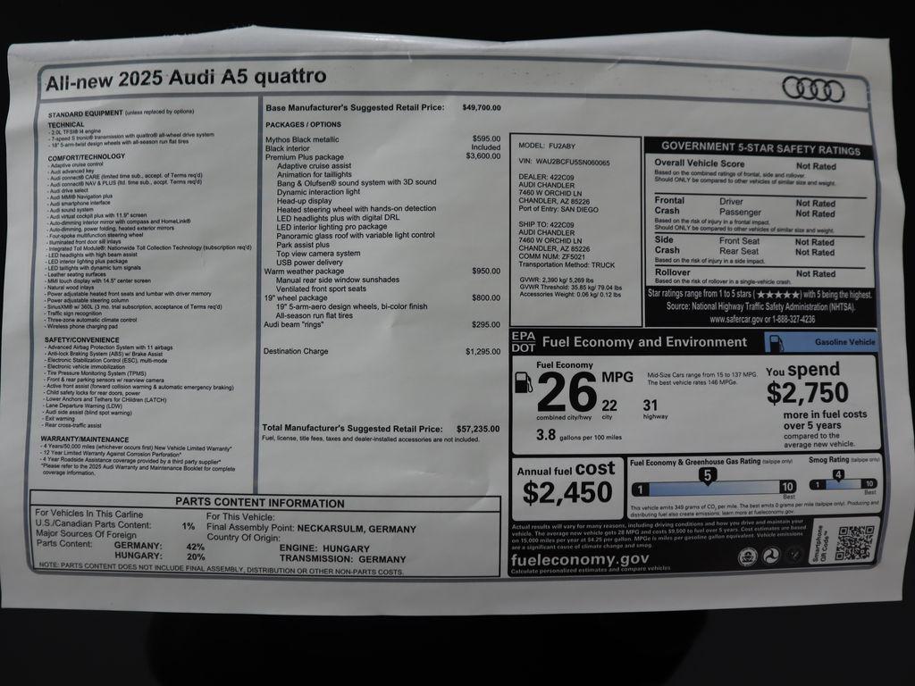 new 2025 Audi A5 car, priced at $56,435