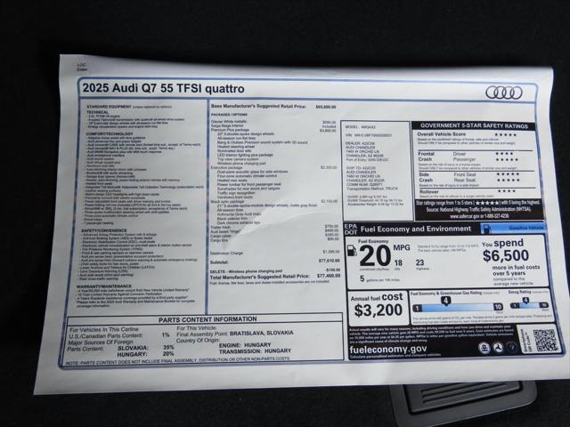 new 2025 Audi Q7 car, priced at $77,460