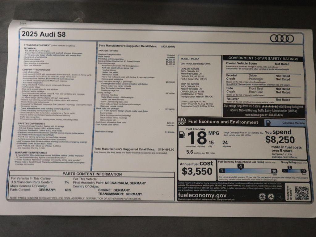 new 2025 Audi S8 car, priced at $154,095