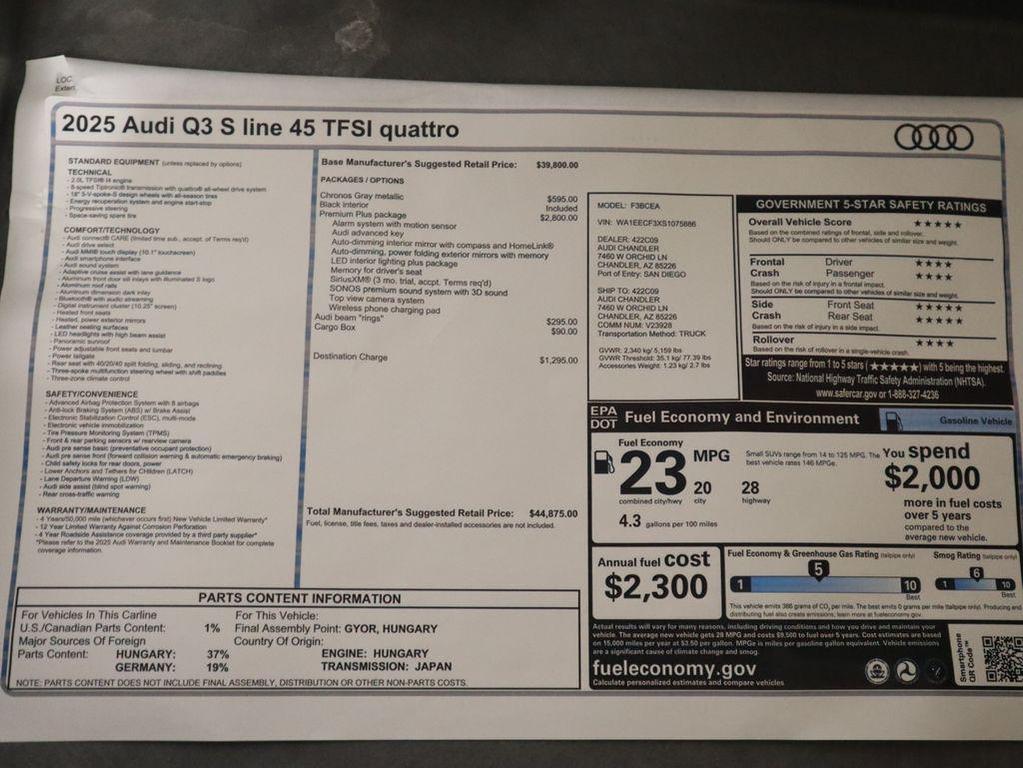 new 2025 Audi Q3 car, priced at $44,875