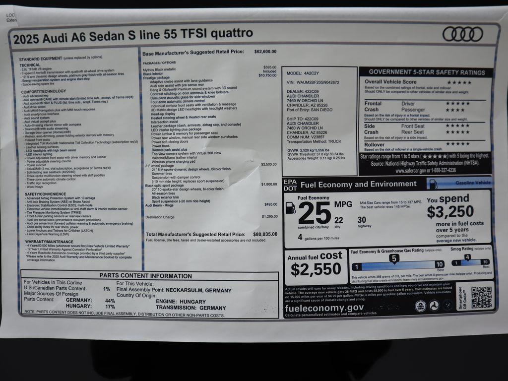 new 2025 Audi A6 car, priced at $80,035