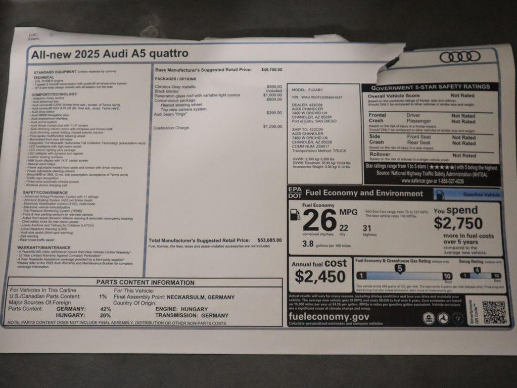 new 2025 Audi A5 car, priced at $52,885
