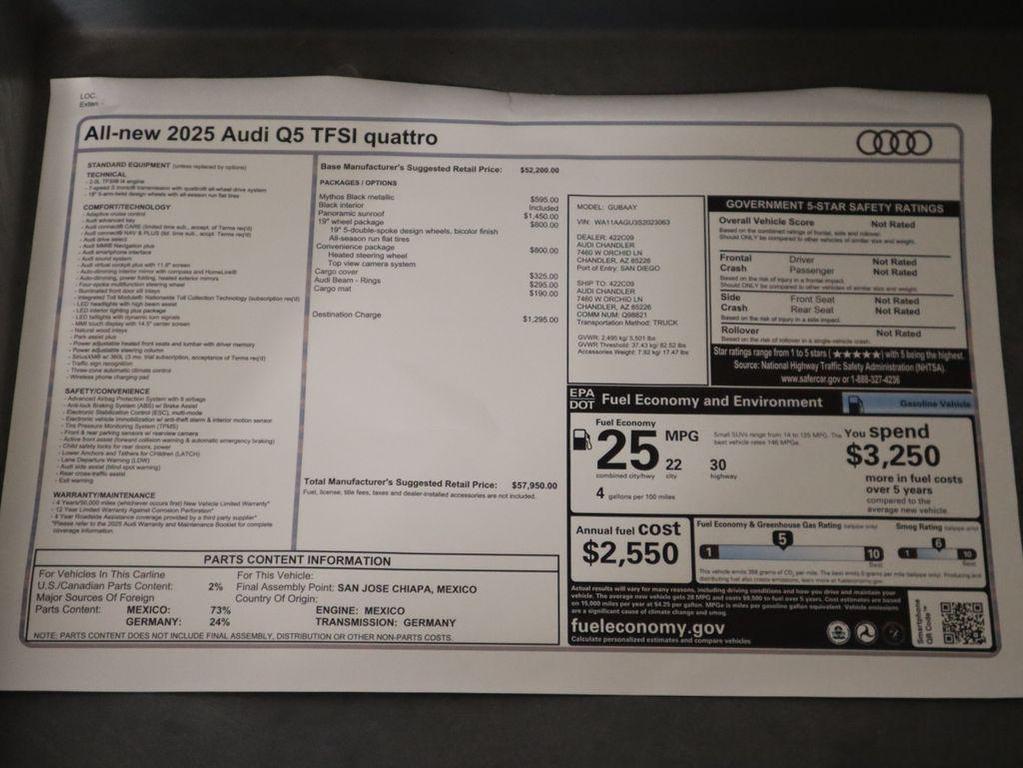 new 2025 Audi Q5 car, priced at $57,950