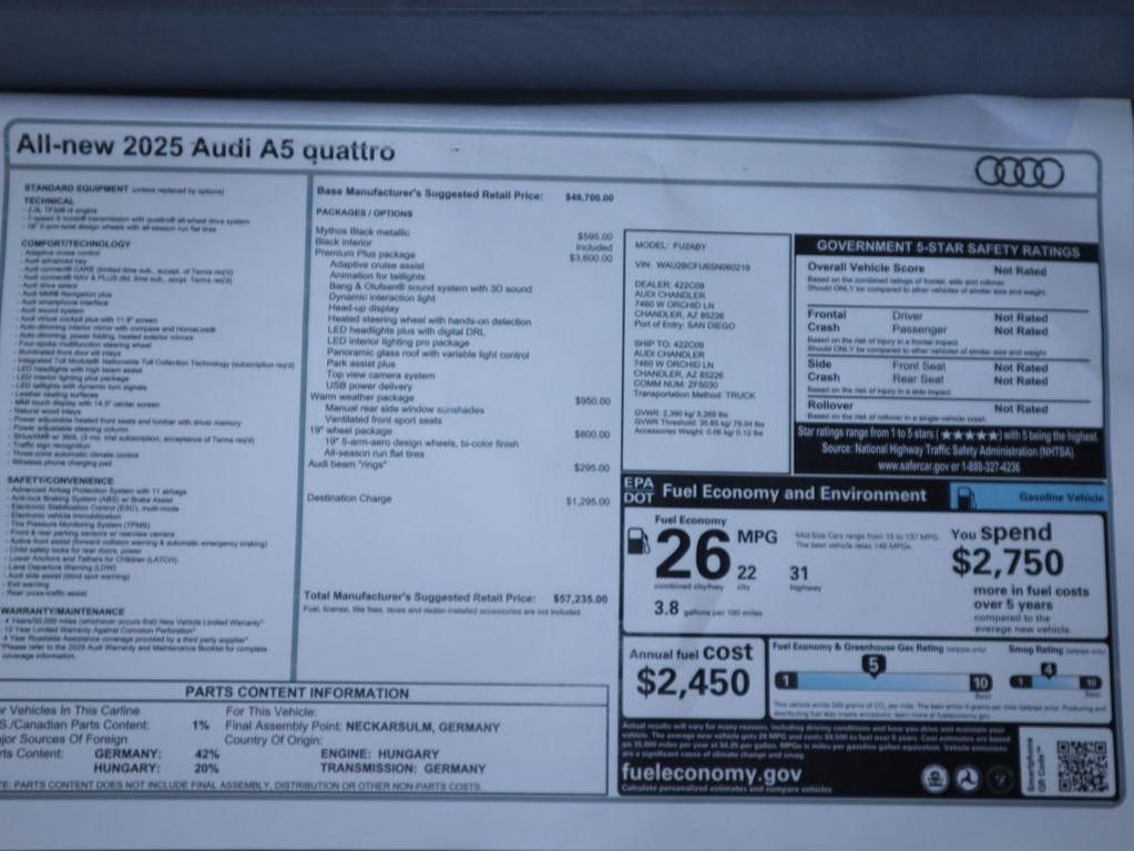 new 2025 Audi A5 car, priced at $56,435