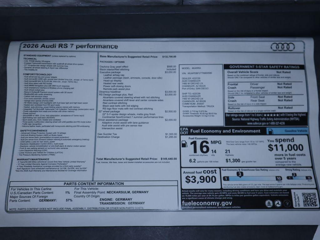 new 2026 Audi RS 7 car, priced at $141,861