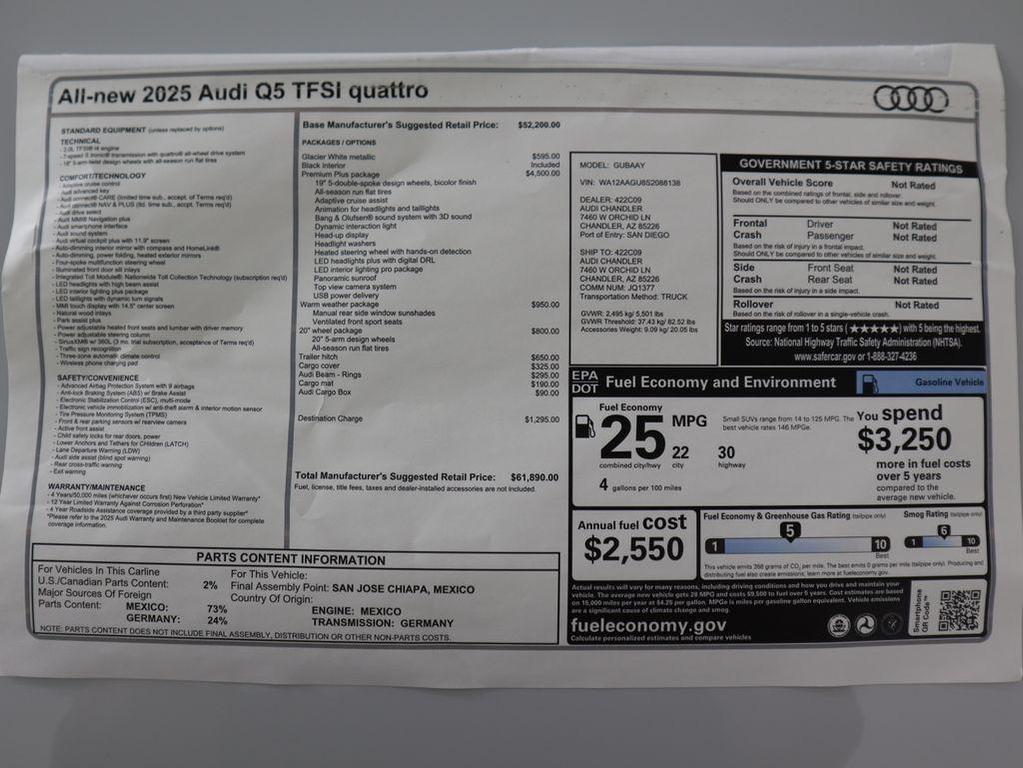 new 2025 Audi Q5 car, priced at $61,890