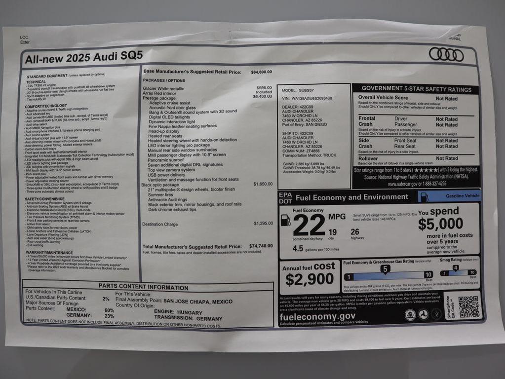 new 2025 Audi SQ5 car, priced at $74,740