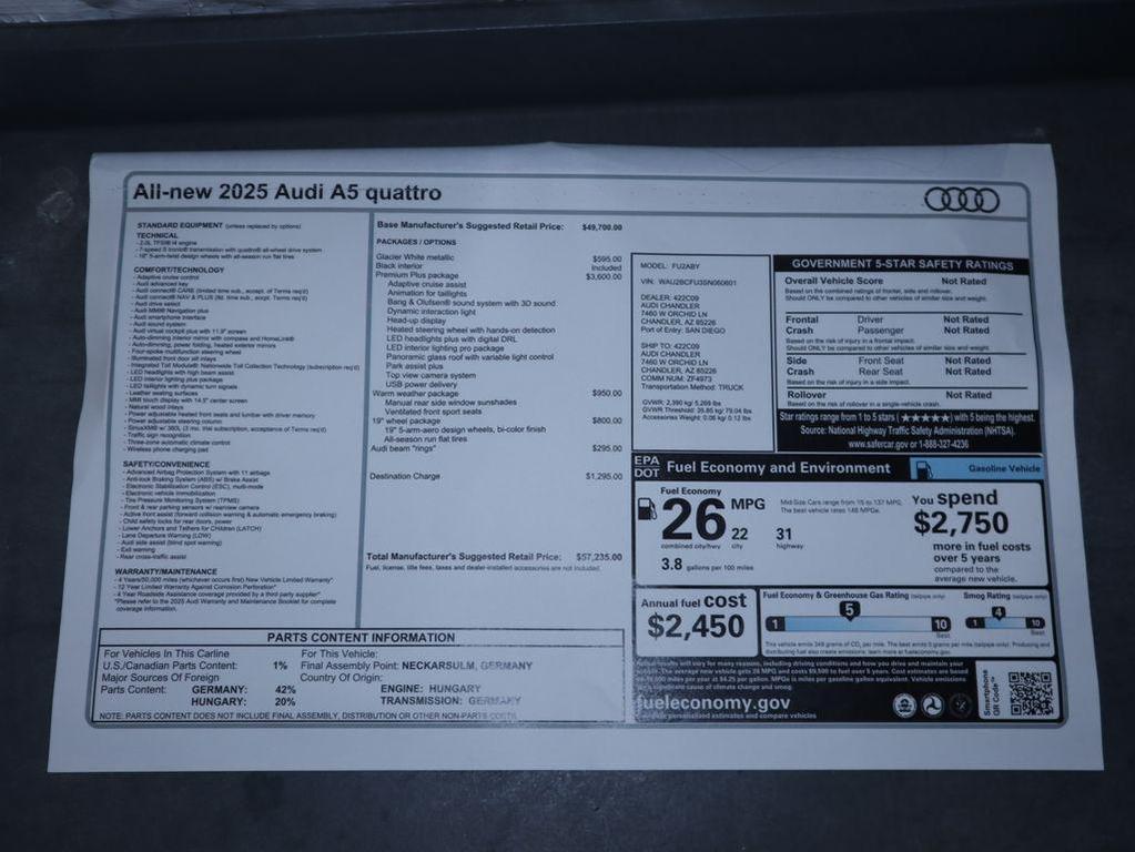 new 2025 Audi A5 car, priced at $56,435