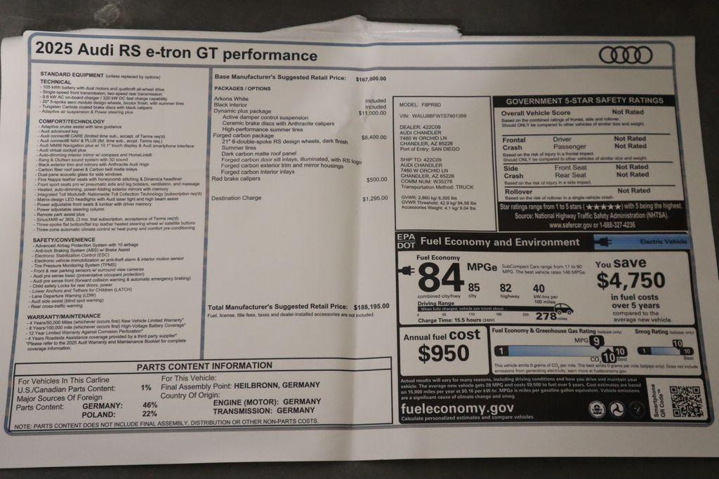 new 2025 Audi RS e-tron GT car, priced at $188,195