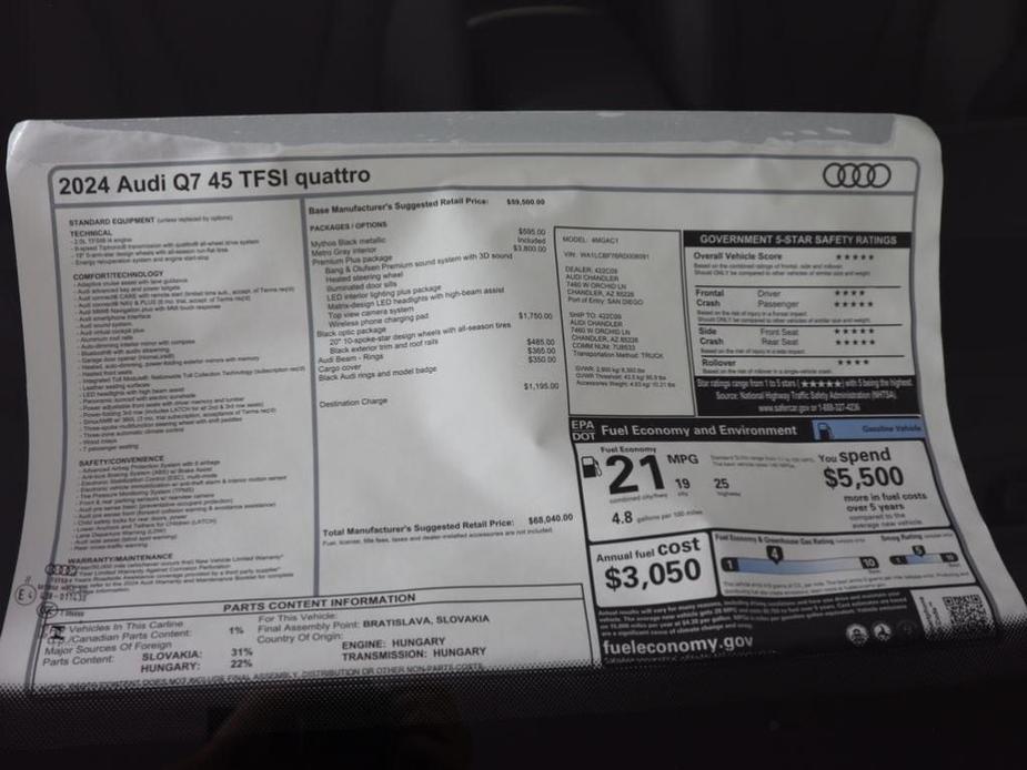 new 2024 Audi Q7 car, priced at $68,040