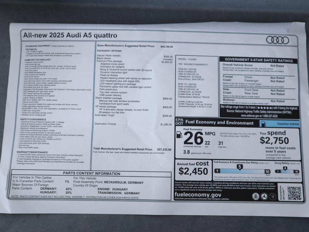 new 2025 Audi A5 car, priced at $56,435