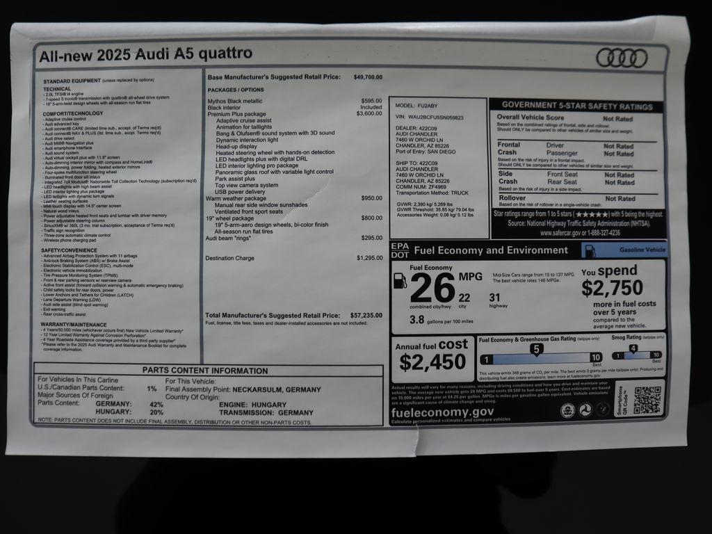 new 2025 Audi A5 car, priced at $57,235