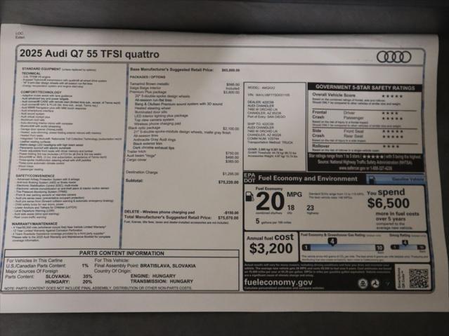 new 2025 Audi Q7 car, priced at $75,070
