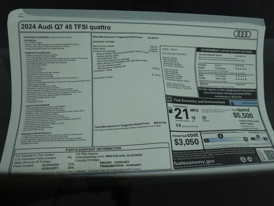 new 2024 Audi Q7 car, priced at $65,575