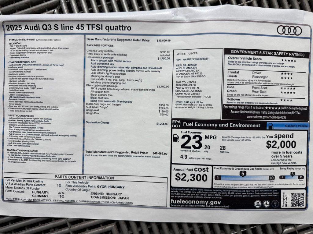 new 2025 Audi Q3 car, priced at $46,065