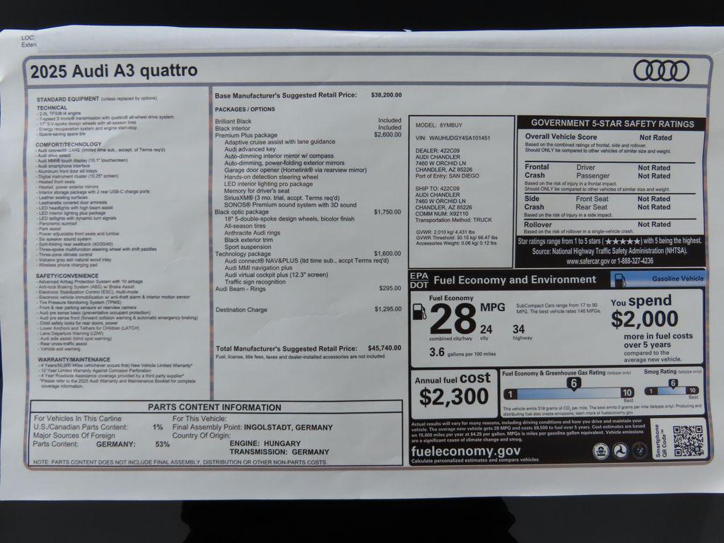 new 2025 Audi A3 car, priced at $45,740
